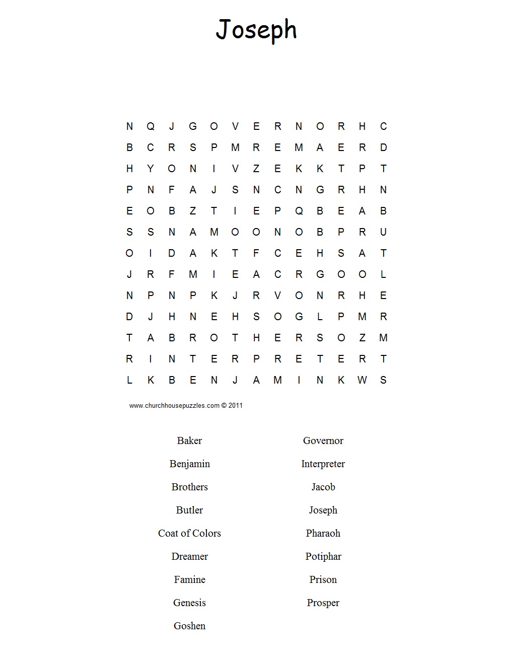 Joseph Word Search